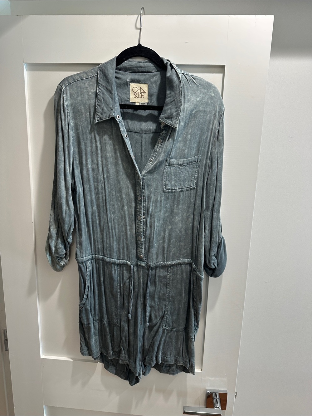 Chaser Washed Slate Blue/Grey Button Front Romper